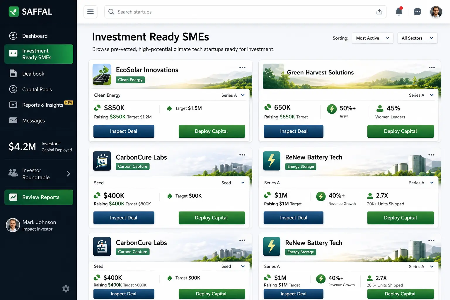 Investment-ready startup dashboard
